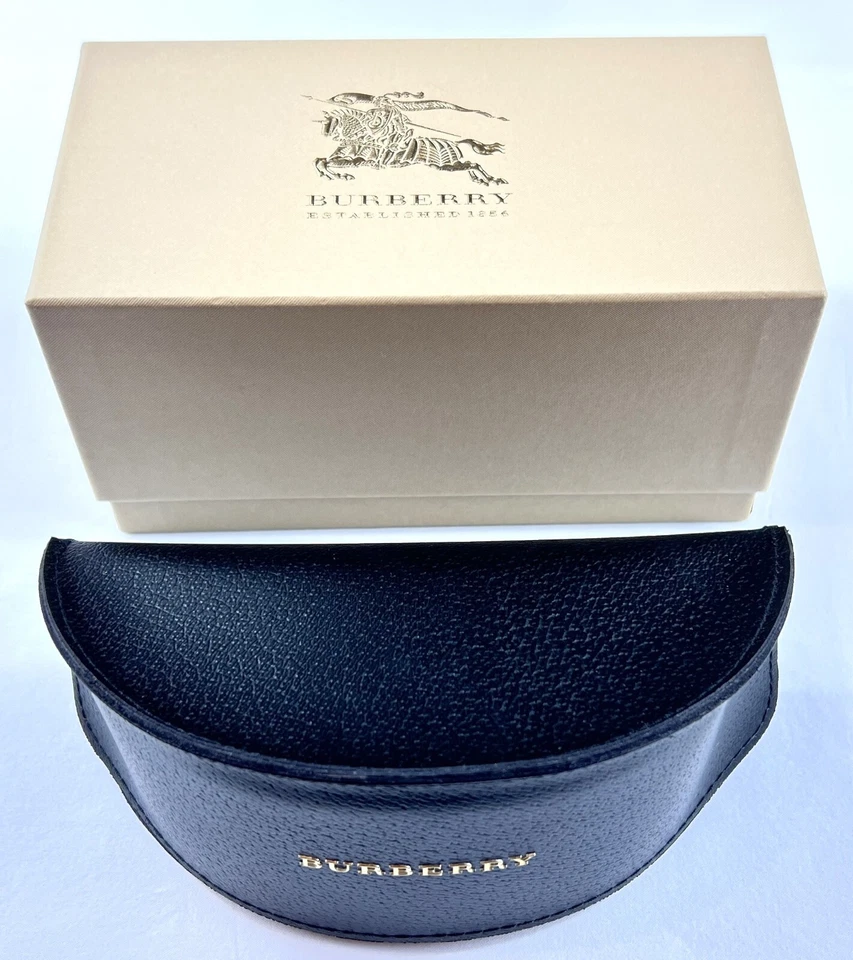 Estuche para gafas Burberry de cuero negro con letras doradas elevadas extra grande nuevo Foto 2 de 4