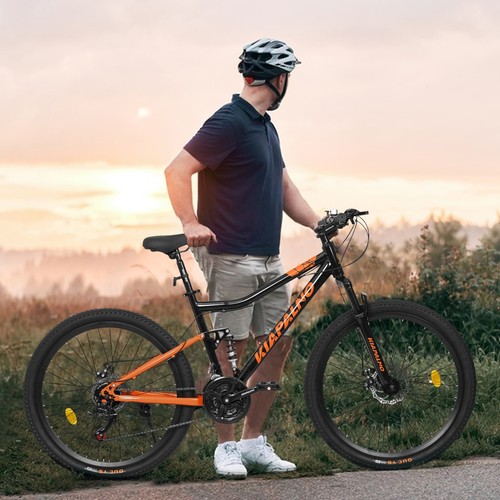 26" Mountain Bike โ21-Speed Unisex Bike with Dual Suspension, Black & Orange - Picture 2 of 8