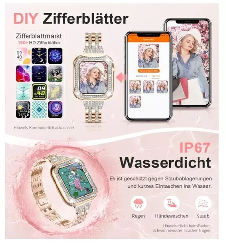 Smartwatch damski damski z funkcją telefonu wodoodporny do Androida iOS złoty - Zdjęcie 8 z 14