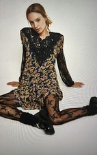 NWOT Free People Margot Black Floral And Lace Babydoll Mini Dress Small