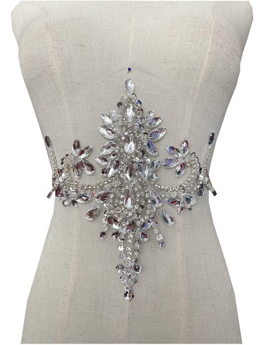 1PC Applique Shinny Sew On Rhinestone Flower Patch Trim DIY Wedding Dress Crafts - Picture 6 of 17