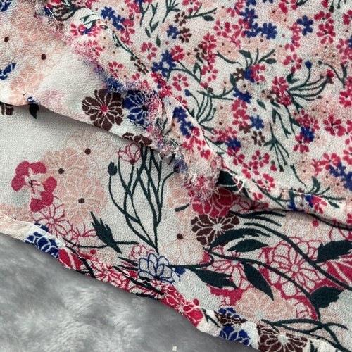 French Connection Top Womens 2 White Pink Multi Floral Chiffon Raw Edge Tank - Picture 8 of 13