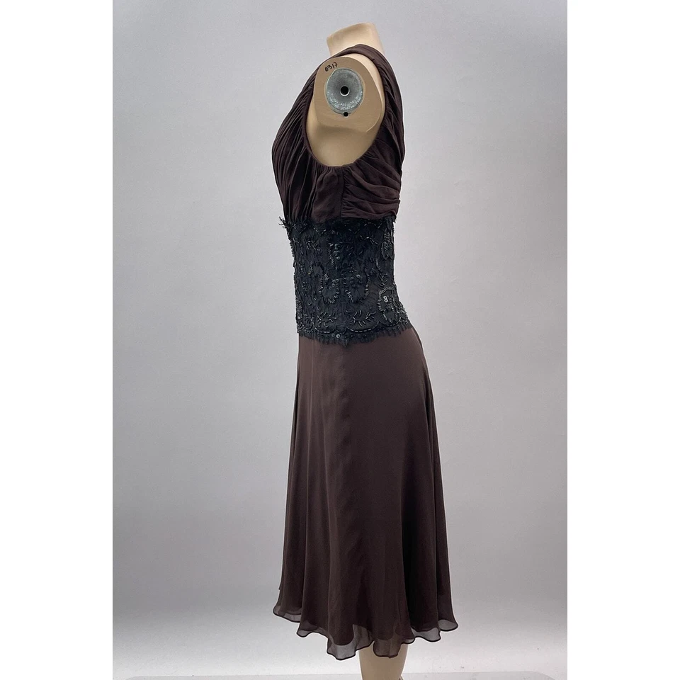 Tadashi Collection Dress Women 18 Brown Silk Black Beaded Whimsygoth Cocktail - Image 4 of 4