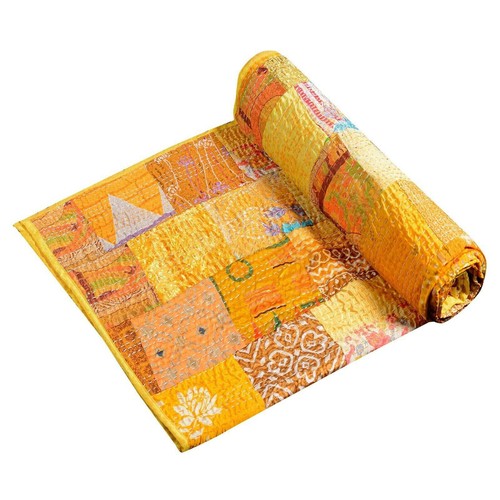 New handmade Vintage patchwork Silk kantha Embrodery Blanketr Quilt Throw Indian - Picture 4 of 4