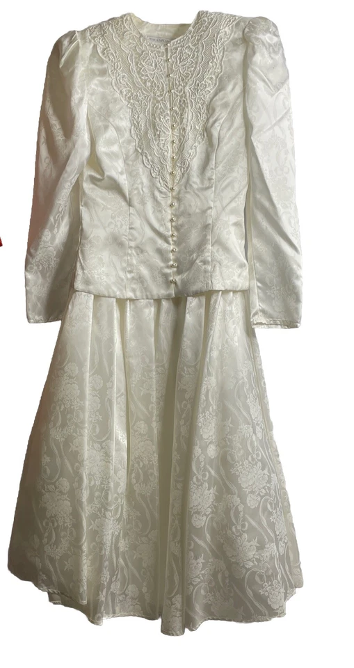 Mujer Talla 6 Jessica McClintock De Colección Marfil Satinado y Encaje 2 Piezas Falda Traje Nupcial Foto 2 de 4