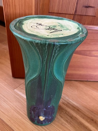 Large Scott Draves Signed Door Pottery Yummy Green Flared Pottery Vase w Dark - Picture 11 of 12