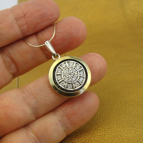 Zircon Pendant 9k Yellow Gold 925 Silver Classy Handmade Hadar Designers (MS) Y - Picture 2 of 6