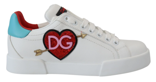 Dolce & Gabbana Elegant White Portofino Leather Sneakers - Picture 1 of 12