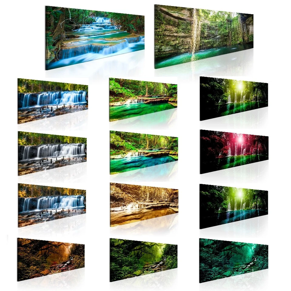 Wald Wasserfall Natur VLIES LEINWAND DEKO BILDER WANDBILDER XXL WOHNZIMMER - Bild 1 von 3