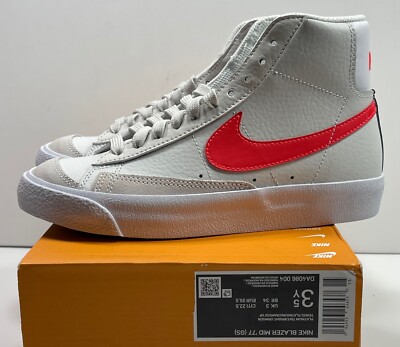 Nike Blazer Mid '77 GS Platinum Tint Bright Crimson Red Grey DA4086-004 3.5 Y