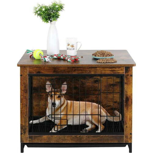 Dog Crate Furniture End Table Wooden Dog Cage Dog Kennel Indoor W/ Tray & Doors - Picture 14 of 25
