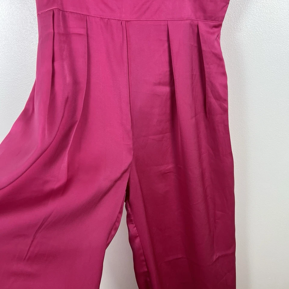Sexy mono satinado rosa brillante para mujer talla S correas femenino fiesta glamour ropa de club nocturno Foto 4 de 4