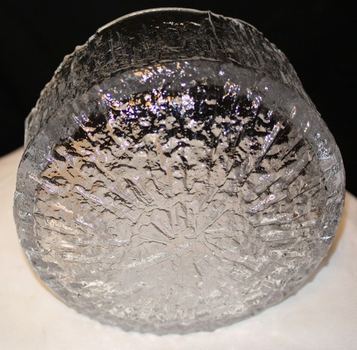 Vintage Skruf Sweden Crystal Bowl Icy Ice Textured Heavy -7" X 4 1/8" - Picture 8 of 9