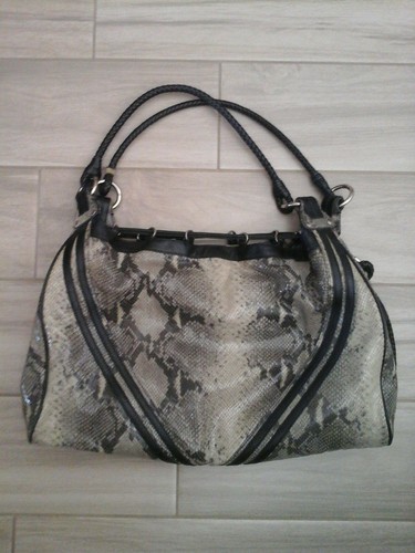 Sharif Studio Gray/Black Snake Embossed Leather Hobo Handbag. . Size 10x16.5x3.5 - Picture 7 of 7
