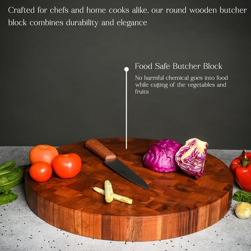 Premium Round Wooden Butcher Block, 18” x 2” End-Grain Cutting Board, Wedding - Picture 3 of 6