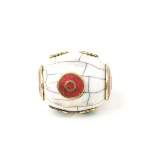 3 Tibetan Beads Fancy White Crackle Loose - Picture 2 of 8