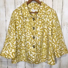 Charter Club Women Linen Blazer Size Medium 3/4Sleeve Button Jacket EUC