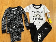 Carters Toddler Boys Black Space  Pizza Themed 4 Piece Pajama Sleep Set Size 4t