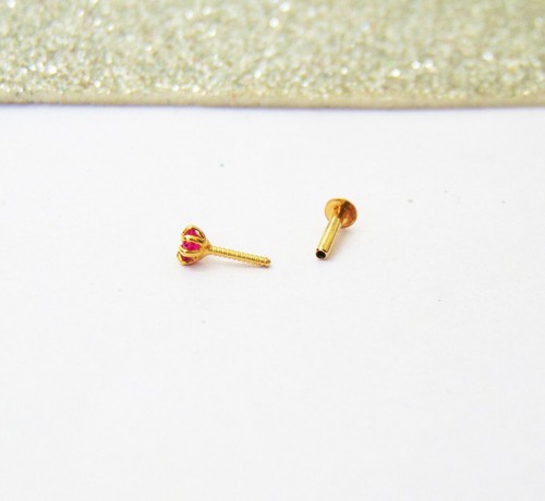 Gift Nose Ring Indian Stud Pin 22k Gold Plated Screw Back Women's Nose Ear Pin - Picture 4 of 5