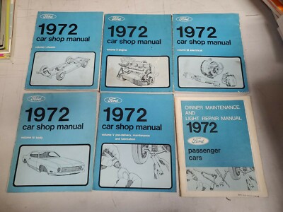1972 FORD CAR SHOP MANUAL VOL 1-5 ELECTRICAL BODY ENGINE CHASSIS MAINTENANCE 