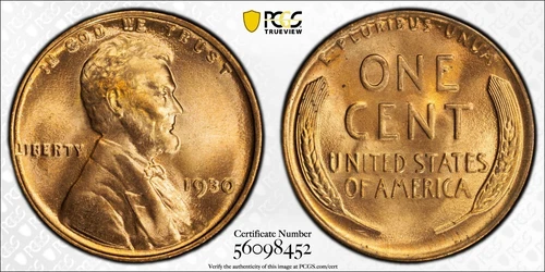 PCGS MS66+ RD 1930 Lincoln Wheat Cent Red Plus
