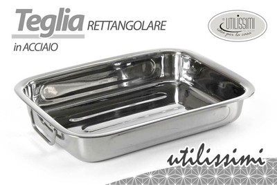 Teglia Da Forno In Acciaio Inox 40x30 Cm, Bordo Alto 5,2 Cm - Per Arrosti, Lasagne, Pizza, Resistente Fino A 230°C