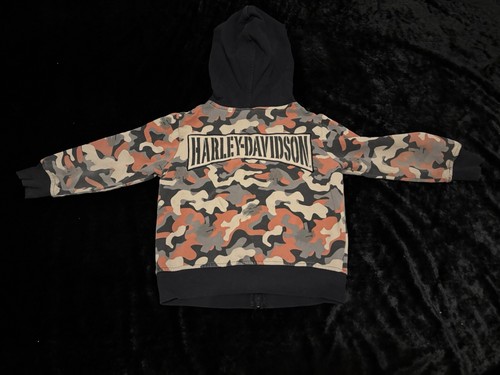 Boys Medium Y2K Harley Davidson Skull Camouflage Hoodie Sweater - Picture 2 of 2