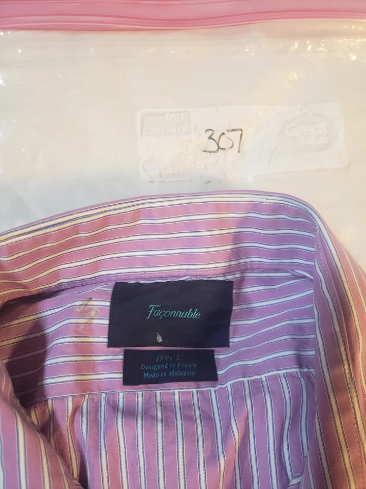 Faconnable Mens Dress Shirt L Purple White Striped French Cuff Button Up Top - Image 4 of 4
