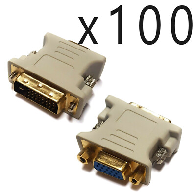 100 Pack DVI-I 24+5 Pin Dual Link Male to VGA Female Adapter Converter Monitor
