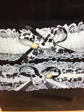 AU Cow Print Wedding garter Set Made To Size.plus sizes Black  White cowprint