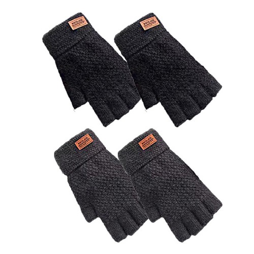 2 Pair Alpaca Wool Fingerless Gloves Thermal Mens Knitted Half Finger