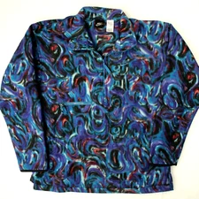NIKE FIT Vtg 90s Abstract Crazy Pattern Blue Fleece 1/4 Zip Pullover Men's M L