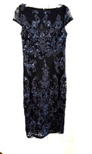 Marina midi cocktail evening dress lace/sequins cut-off waist cup sleeves Navy 4