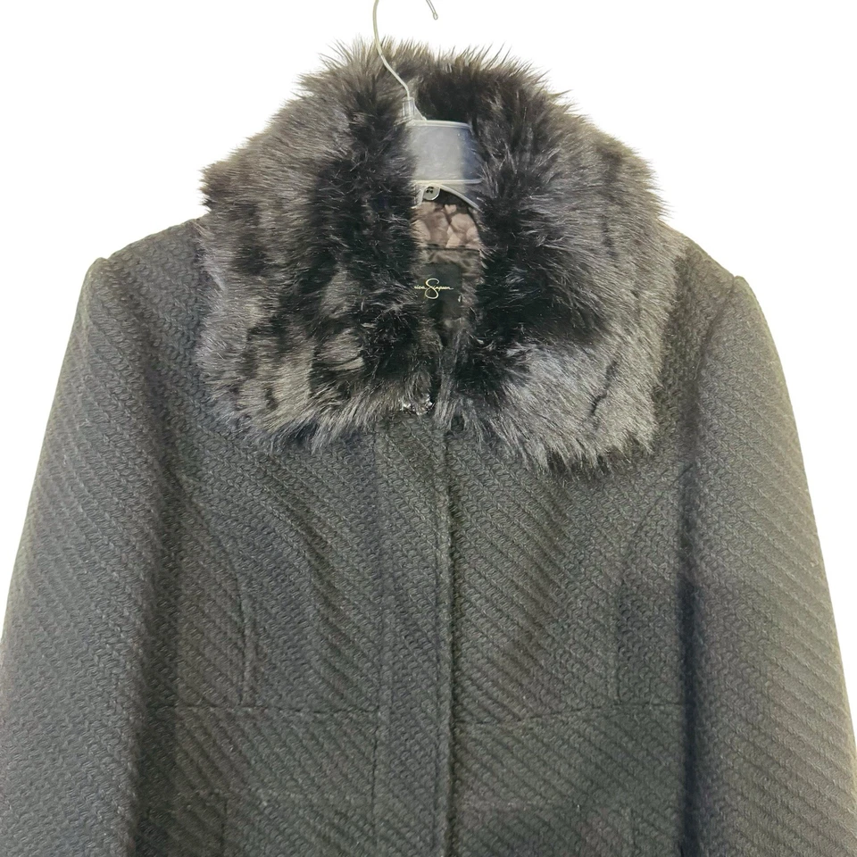 Abrigo Jessica Simpson Walker Mujer XL Negro Cuello de Piel Sintética Cierre a Presión Foto 4 de 4