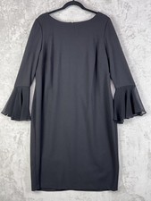 Calvin Klein Women Size 18 Little Black Dress Chiffon Bell Sleeves Gold ZipBack