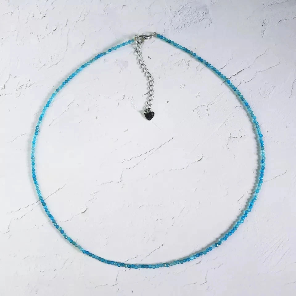 Collar Gargantilla 2mm Azul Apatita Delicado Cristal Cuentas Minimalista Regalo para Ella Foto 2 de 4