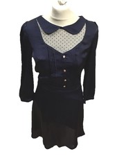 CUTIE Navy Blue A-line Dress, Collared, Lined, 3/4 Sleeve, U.K. 10 CLEARANCE