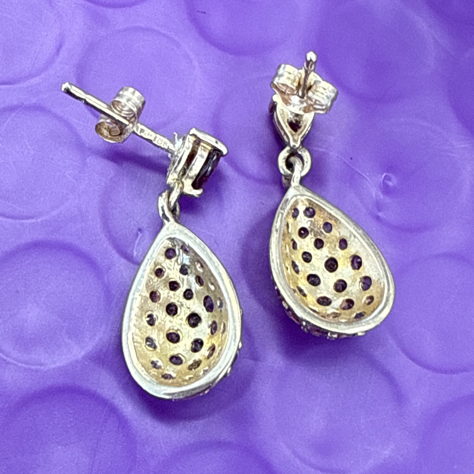 ❤️ 10K Yellow Gold Simulated Ruby Dangle Teardrop… - image 9