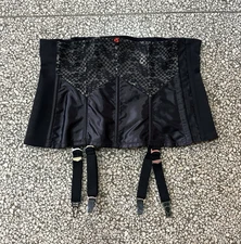 Vintage 80s Fredericks of Hollywood Girdle with Garters Black Curve Control M