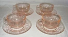 Hazel-Atlas USA Cloverleaf Pink Set of 4 Cups & Saucers Depression Era