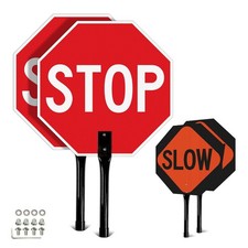  2 Pack Large Stop Slow Sign with Handle, 18 x 18 Inches Double Sided Stop/S...