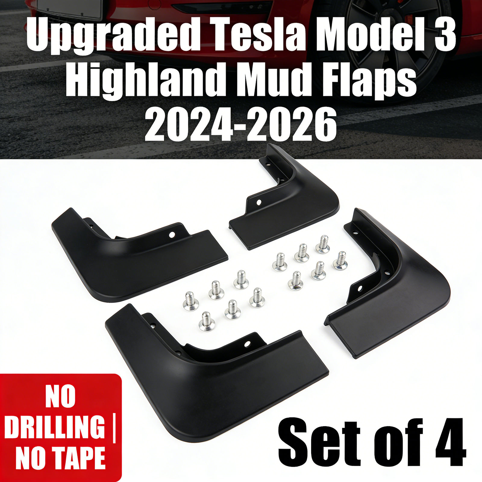 For 2024-2026 Tesla Model 3 Highland Easy Install Mud Flaps Rear & Front