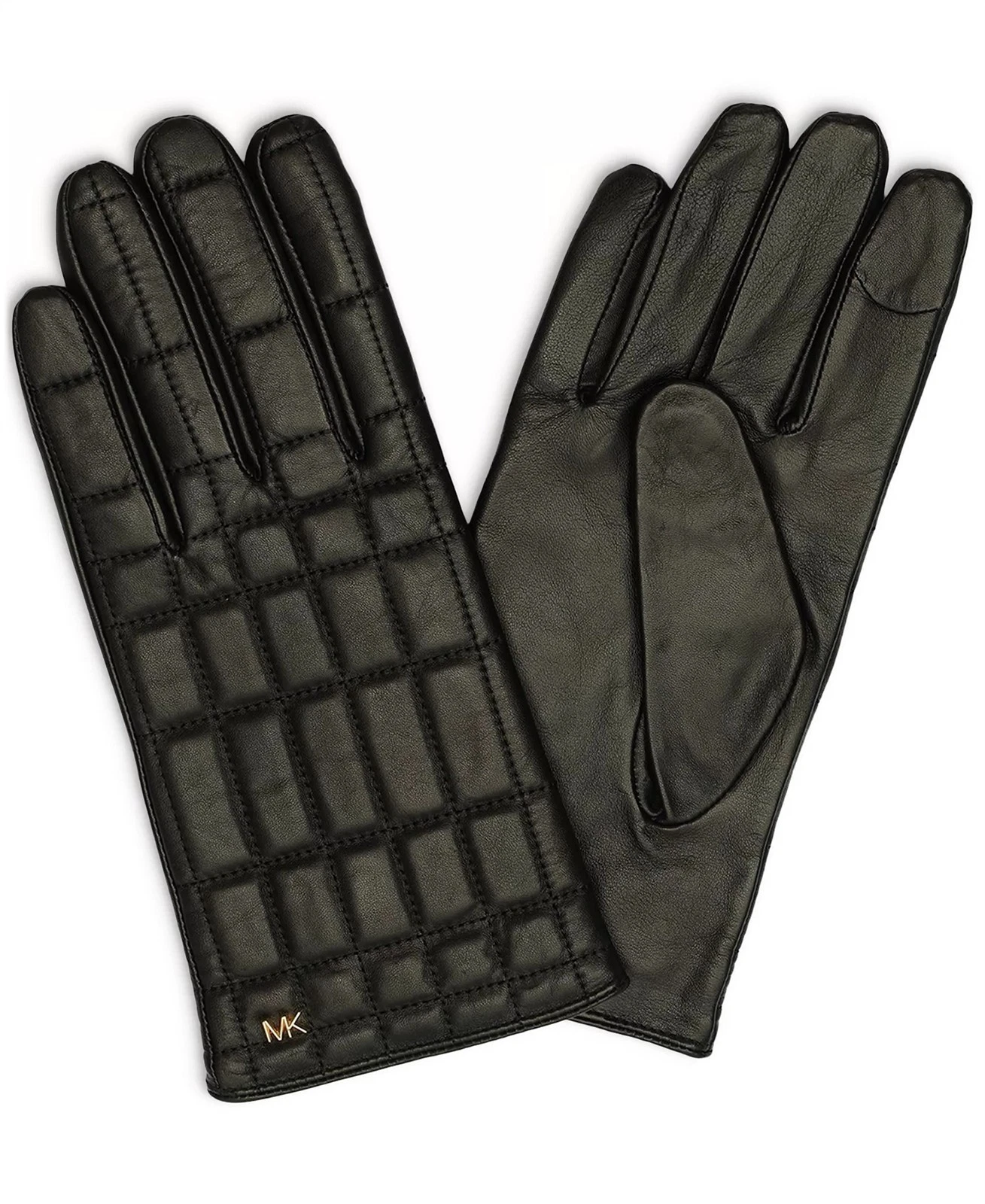 NWT Michael Kors Black Quilted Leather Touch Tech Gloves Women S Gold MK Logo
