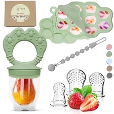 Set 1 : O’doe Silicone Baby Popsicle Molds and 1 Baby Food Feeders. (Green)