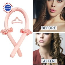 Heatless Curling Rod Headband No Heat Silk Ribbon Hair Roller Curls Claw Clip