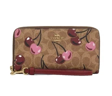 Coach Long Zip Around Wallet - CZ328 Signature Canvas Cherry Print -NWT