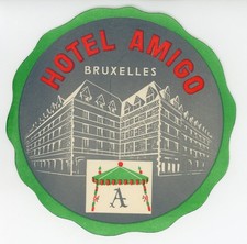 Hotel Amigo Brussels Belgium Vintage Luggage Label Building View