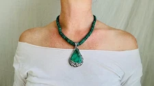 Malachite Pendant Necklace. Handcrafted Sterling Silver Designer Jewelry. 2391