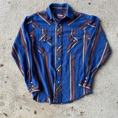 Vintage 90s Wrangler Pearl Snap Shirt Striped  Medium Zach Bryan Style Country