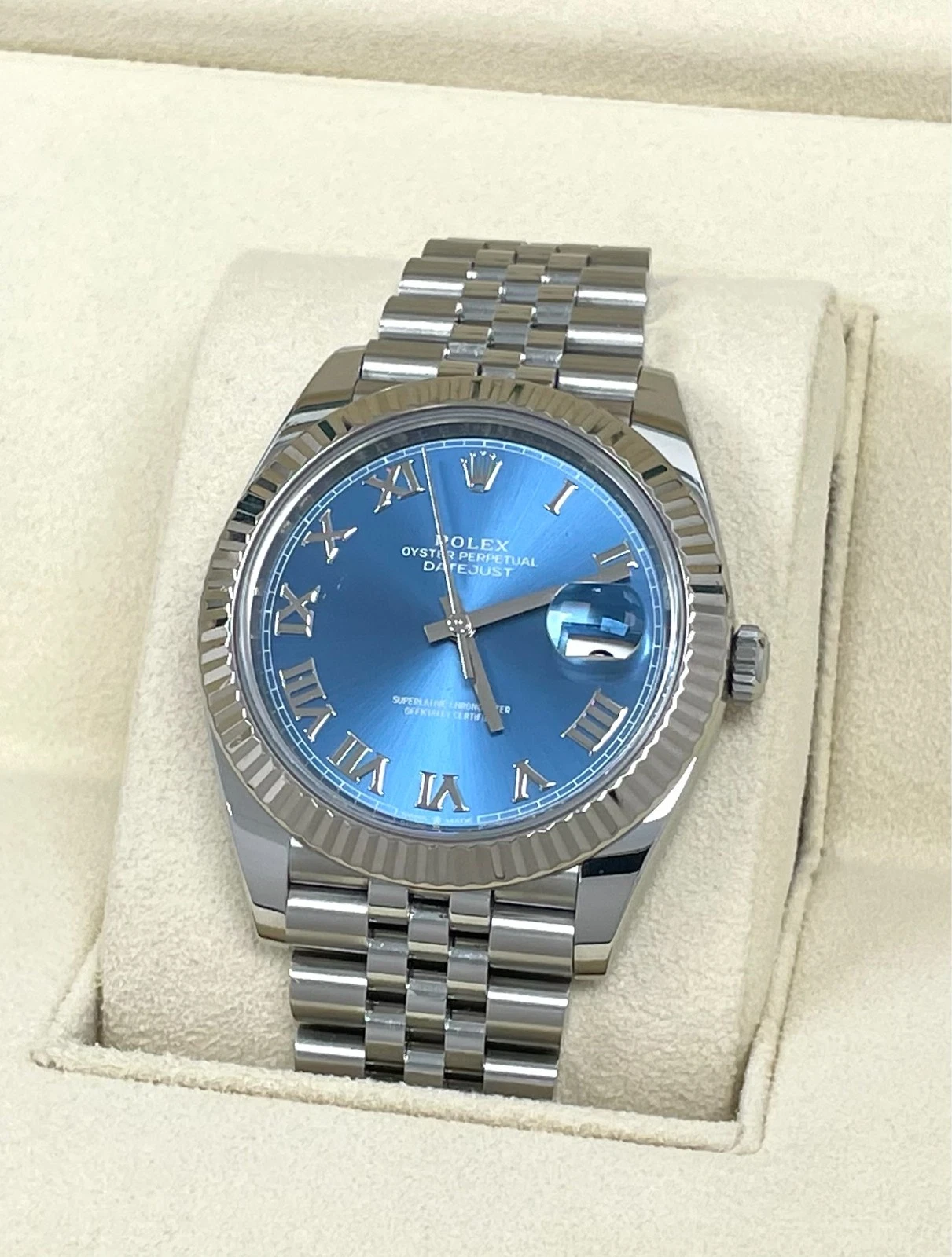 ROLEX DATEJUST 126334 BLUE ROMAN DIAL WITH JUBILEE BRACELET & FLUTED BEZEL 41MM